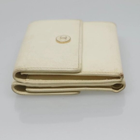 CHANEL Bifold Wallet Leather White Gold CC Auth - Picture 4 of 16